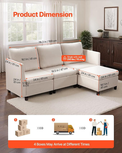 VEVOR Modular Sectional Sofa, 3-Seater Modular Sofa - Image 4