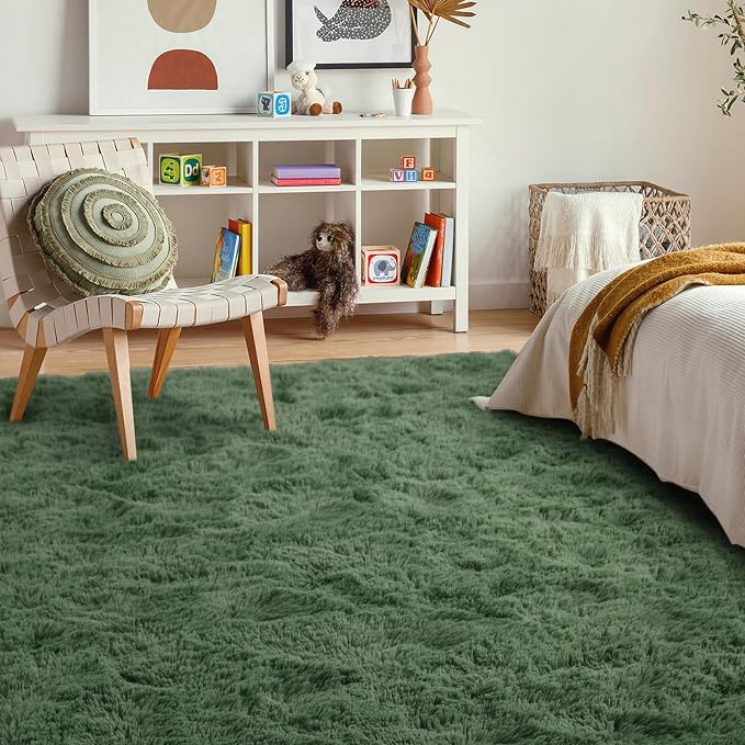 6x9 Ft Large Green Area Rug for Bedroom Living Room, Ultra Soft Fluffy Furry - Image 3