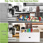 Farmhouse Wooden Coffee Bar Organizer - Countertop Station With Drawer, Pods Holder & Storage Basket