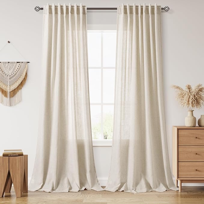 108 Inch Long Curtains for Living Room Boho Linen Eclectic Home Decor Light by Nanspring