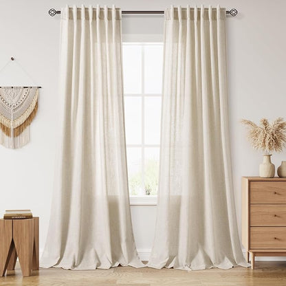Boho Curtains 90 Inches Long for Living Room Linen Light Filtering Semi Sheer by Nanspring