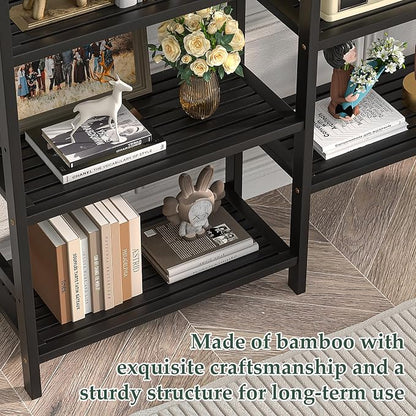 Homykic Double Wide Bamboo Bookshelf Black, 6-Tier Large Open Bookcase - Image 9