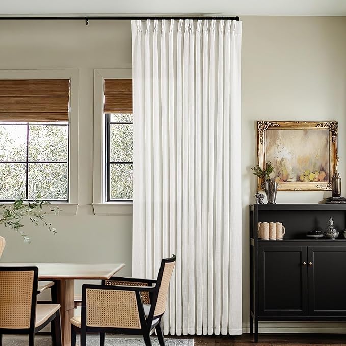 Beige White Pinch Pleated Linen Curtains 2 Panels 100 Inches Long | Memory - Image 9
