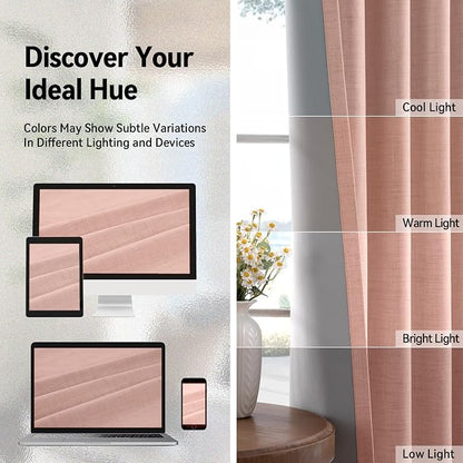 100% Blackout Linen Textured Curtains 90 Inch Long, Blush Pink | 100% Blackout - Image 7