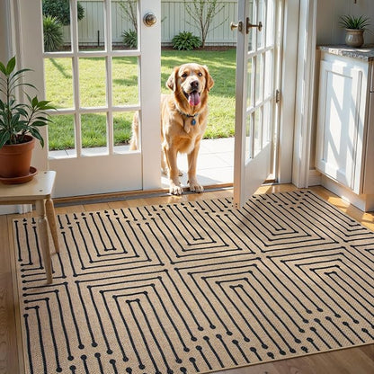 Lahome Boho 3x5 Outdoor Rugs for Entry, Washable Easy Jute Rug | Maze Lines - Image 7
