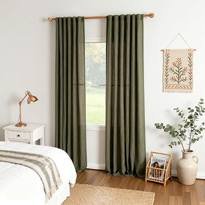 MYSKY HOME 96 Inches Semi Sheer Sliding Door Curtains Farmhouse Light Filtering - Image 8