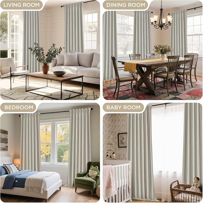 Joydeco Greyish White Pinch Pleated Thick Linen Curtains 90 Inch Long 2 Panel - Image 7