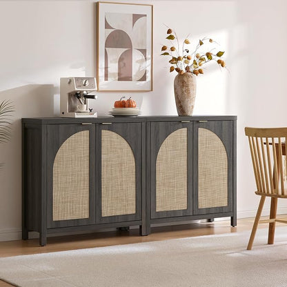 SICOTAS 102"W Rattan Sideboard Buffet Cabinet Set of 3, Modern Credenza Storage - Image 4