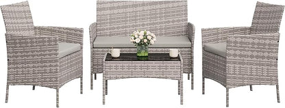 4-Piece Outdoor Furniture Set, PE Rattan Wicker Chairs - Image 8