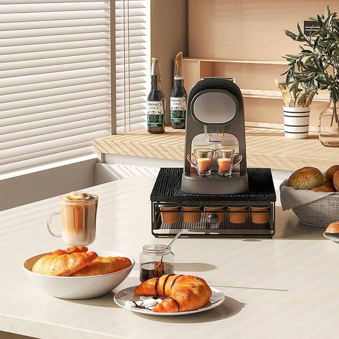 Coffee Pod Storage Drawer with Sliding Baskets, K Cup Holders, 35 Capsule Storage, Under Coffee Pot Drawer, For Home Office, Kitchen (Black)