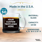 Custom Libbey Clear Glass Coffee Mugs 13 oz. Set of 50, Personalized Bulk Pack - Perfect for Coffee, Tea, Espresso, Hot Cocoa, Other Beverages - Black Bottom