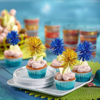 Gyufise 30Pcs Foil Firework Cupcake Toppers Sparkle Tinsel Cake Toppers Tinsel Drink Cake Decoration Cocktail Picks for Birthday Wedding Graduation Party Supplies Gold Dark Blue