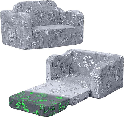 MeMoreCool Glowing Dog Print Kids Chair, 2-in-1 Foldable Kids Couch by MeMoreCool