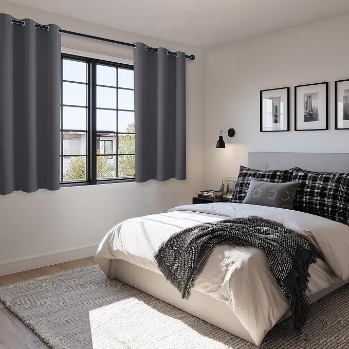 Short Blackout Curtains for Bedroom Dark Grey 42 x 45 Inch 2 Panels | Thermal - Image 6