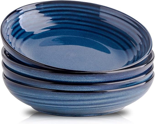 HASENSE Ceramic Pasta Bowls Set of 4, 32 Ounce Salad Serving Bowls for Kitchen, 8.7 inch Large Shallow Bowls for Pasta Salad Dinner Soup, Microwave Dishwasher Safe, Blue
