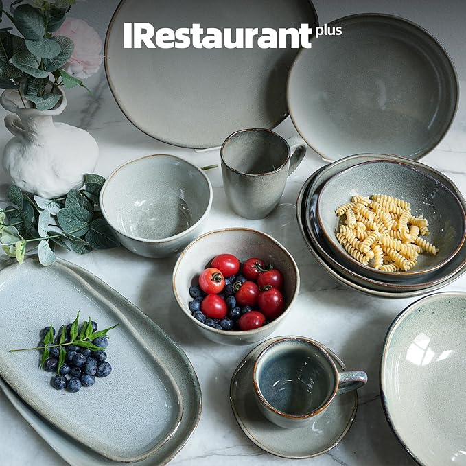 Organic Shape Restaurant Salad plate 9", Commerical Grade Catering Stoneware Plates in Ir-regular Organic Shape, Chip & Scratch Resistant, Glossy Reactive Glaze Grey, Case of 12