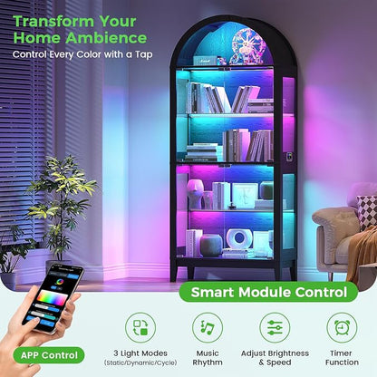 HNEBC Arched Display Case with RGB Lights, LED Curio Cabinet with Shelf - Image 3