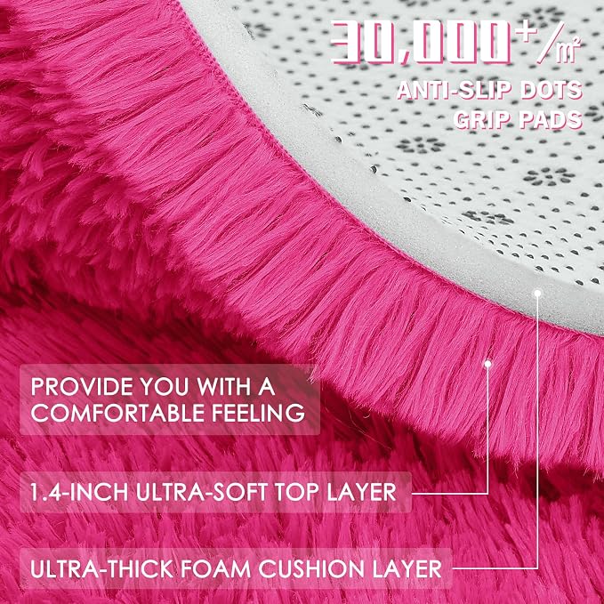 OLANLY Hot Pink Round Rugs for Bedroom - Image 7