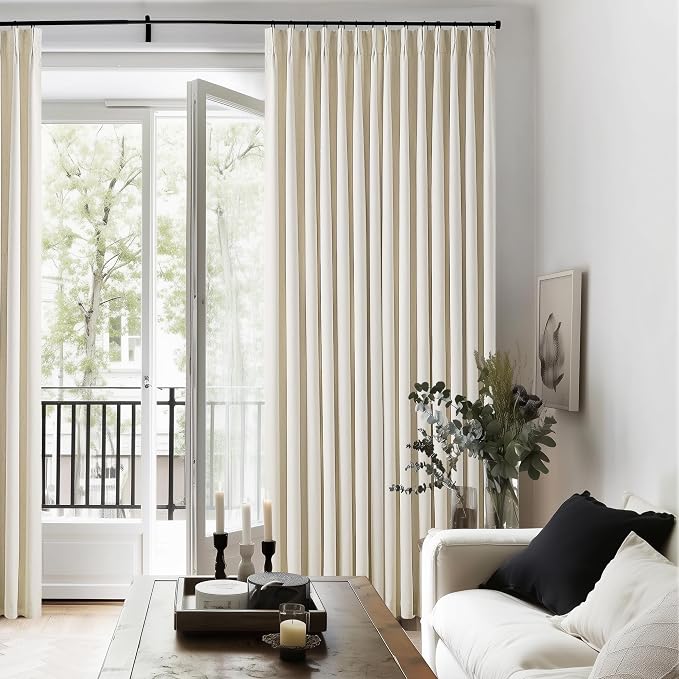 Cream Beige Linen Blackout Curtains Pinch Pleated 102 Inches Long | Memory Shape - Image 9