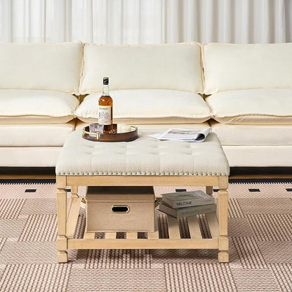 Befurtori Large Square Ottoman Coffee Table, Linen Solid Upholstered Footrest - Image 4
