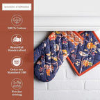 Maison d' Hermine 100% Cotton Oven Mitt & Pot Holder Set (7.5"x13" & 8"x8") Heat Resistant BBQ Cooking Gloves with Loop, Baking, Grilling, Kitchen, Handling Hot Pans (Kelim - Infinity)