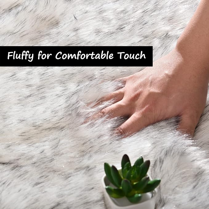 Goolela Round Fluffy Rug 3ft White - Image 5