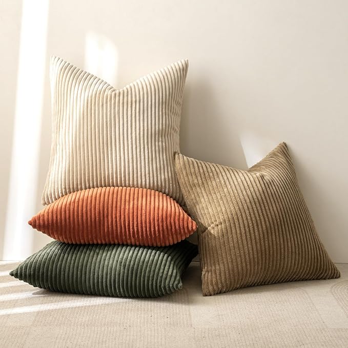 MIULEE Fall Corduroy Decorative Throw Pillow Covers Rust-Olive Green 20x20 | - Image 7