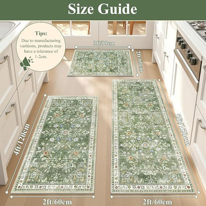 Yamaziot 2x3+2x4+2x5Ft Washable Kitchen Rug Set of 3 Non Slip, Sage Green | - Image 3
