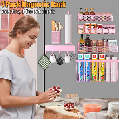 DTUQYX Magnetic Spice Rack for Refrigerator, 7 Pack Metal Magnetic Shelf - Image 6