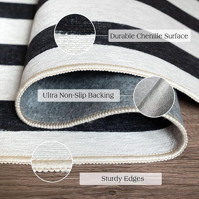 Black and White Striped Outdoor Rug - Image 3