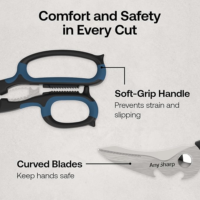 AnySharp 5-in-1 Multi-Function Kitchen Shears - Kitchen Scissors Heavy Duty with Hardened Steel Blades - Cut Chicken Bones and Thick Fabrics - Grip for Both Left and Right Handed - Dishwasher Safe