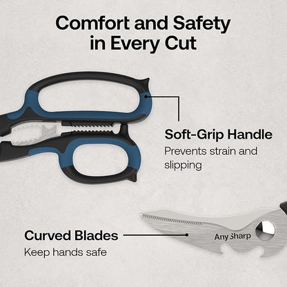 AnySharp 5-in-1 Multi-Function Kitchen Shears - Kitchen Scissors Heavy Duty with Hardened Steel Blades - Cut Chicken Bones and Thick Fabrics - Grip for Both Left and Right Handed - Dishwasher Safe