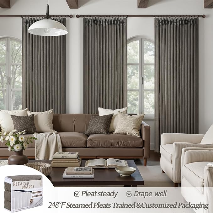 Pleated Chocolate Tart Natural Linen Curtains 96 Inches Long - Image 5