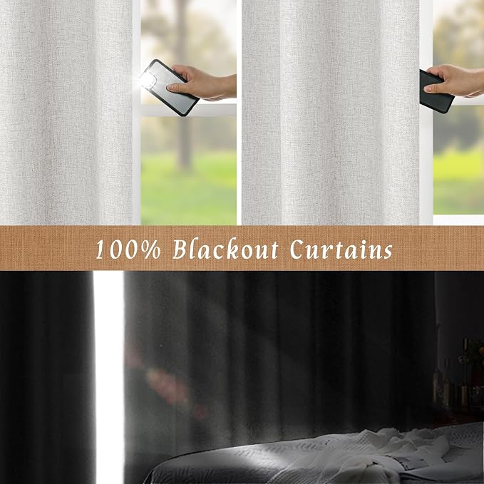 Light Grey 100% Blackout Linen Curtains 80 Inch - Image 3