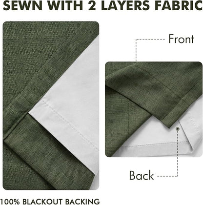 MIULEE Olive Green Pinch Pleated 100% Blackout Linen Curtains 40x84 Inches | - Image 5