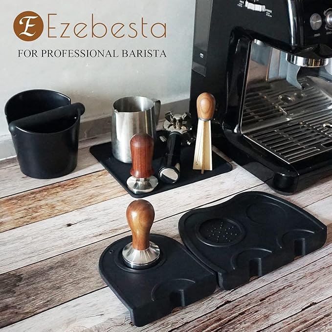 Coffee Tamper Mat for Portafilter - Silicone Tamping Pad -Espresso Machine Accessories (Black)