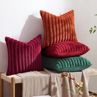 decorUhome Fall Faux Fur Throw Pillow Covers 20x20 Set of 2 Red | Decorative - Image 5