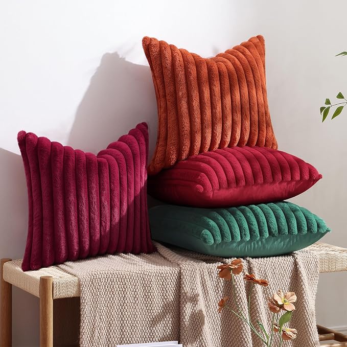 decorUhome Fall Faux Fur Throw Pillow Covers 22x22 Set of 2 Red | Decorative - Image 5