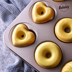 Donut Mold Cake Pan, 12-Cavity Non-Stick Ring Doughnut Bakeware for Oven Baking (Champagne Gold)