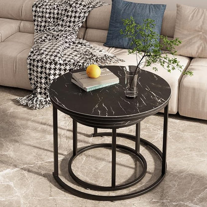 aboxoo Round Nesting Coffee Table Side Set of 2 End Tables - Image 4