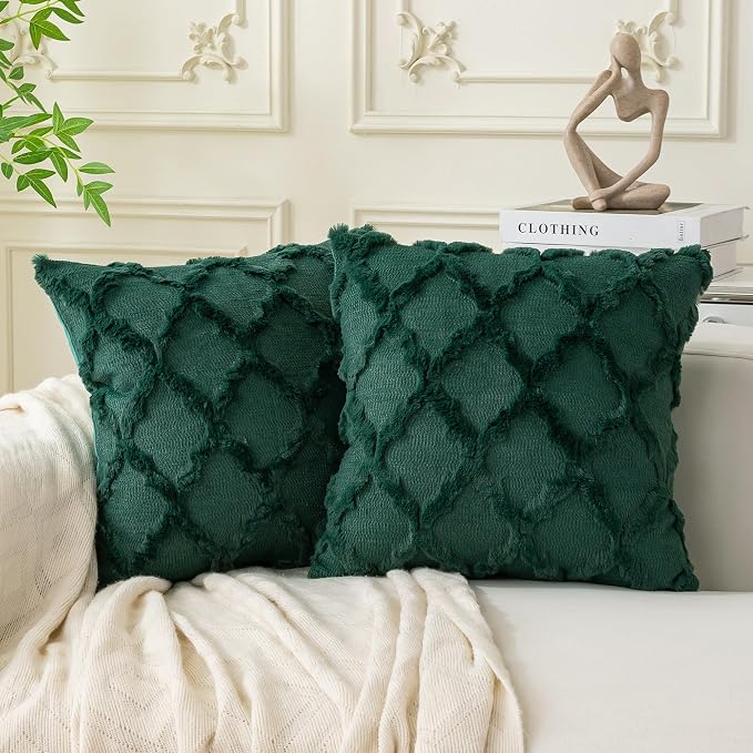 Set of 2 Soft Moroccan Throw Pillow Covers 16x16 Inch Plush Boho Decorative by Cozoomy