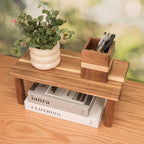 Acacia Wooden Desktop Organizer Shelf Kitchen Cabinet and Counter Riser Display Shelf for Top of Desk Home Office Bathroom Coffee Table Display Stand