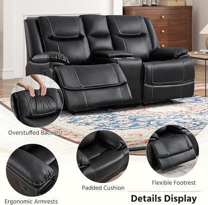 ANJ Premium Geniune Leather Manual Loveseat Recliner Sofa - Image 5