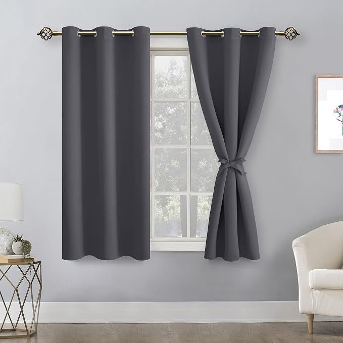 Short Blackout Curtains for Bedroom Dark Grey 42 x 45 Inch 2 Panels | Thermal - Image 8