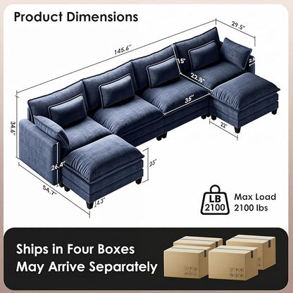 Marsail Modular Sectional Sofa 145.6" U-Shaped Modern Comfy Cloud Couch - Image 2