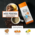 Stella Blue Whole Bean Coffee, Miss Peaches Blend, Medium Roast, Citrus, Caramel and Fruity Notes, 100% Arabica, Ethically Sourced from Central and South America, 12 oz bag