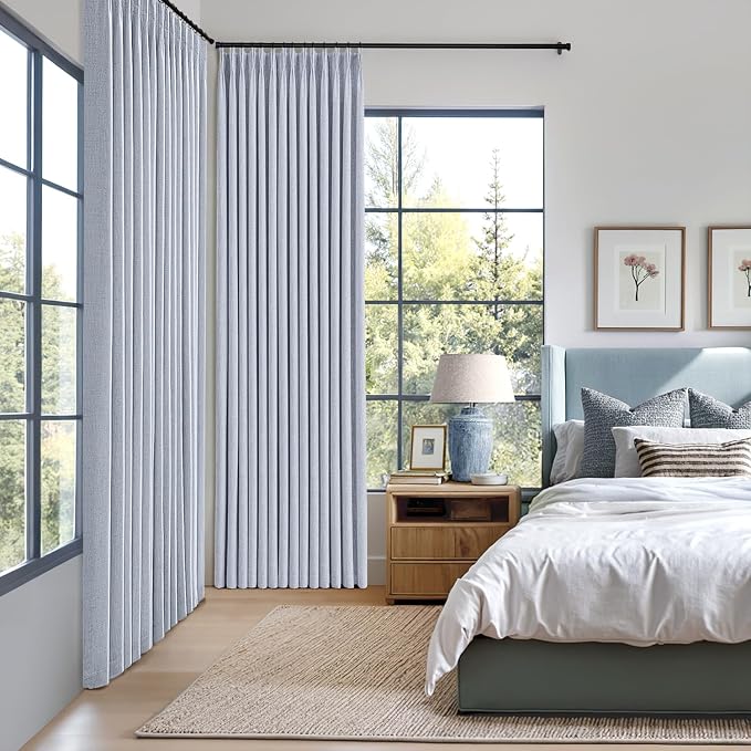 MIULEE Chambray Blue Pinch Pleated 100% Blackout Curtains 40x84 Inches | Room - Image 2