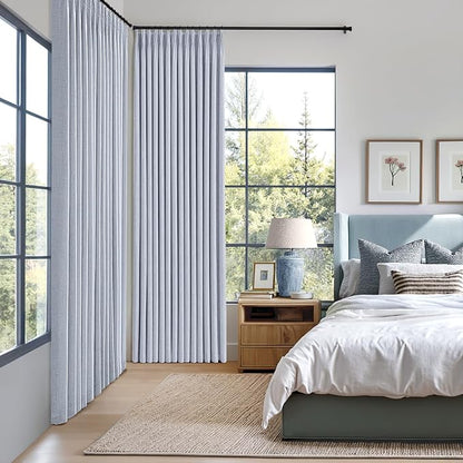 MIULEE Chambray Blue Pinch Pleated 100% Blackout Curtains 40x84 Inches | Room - Image 2