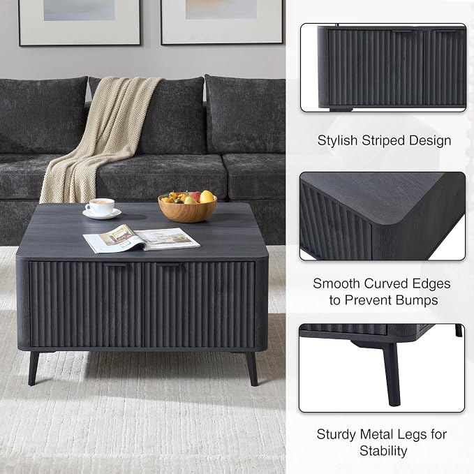 Fatmok 4-Piece Fluted Living Room Furniture Set, Lift Top Coffee Table - Image 6