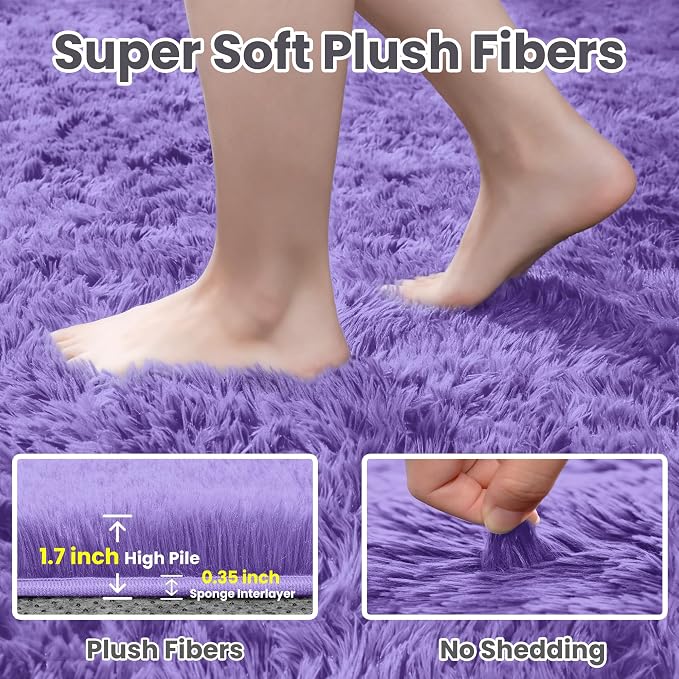 8x10 Fluffy Shag Area Rugs for Living Room Bedroom: Soft Carpet Purple | - Image 5